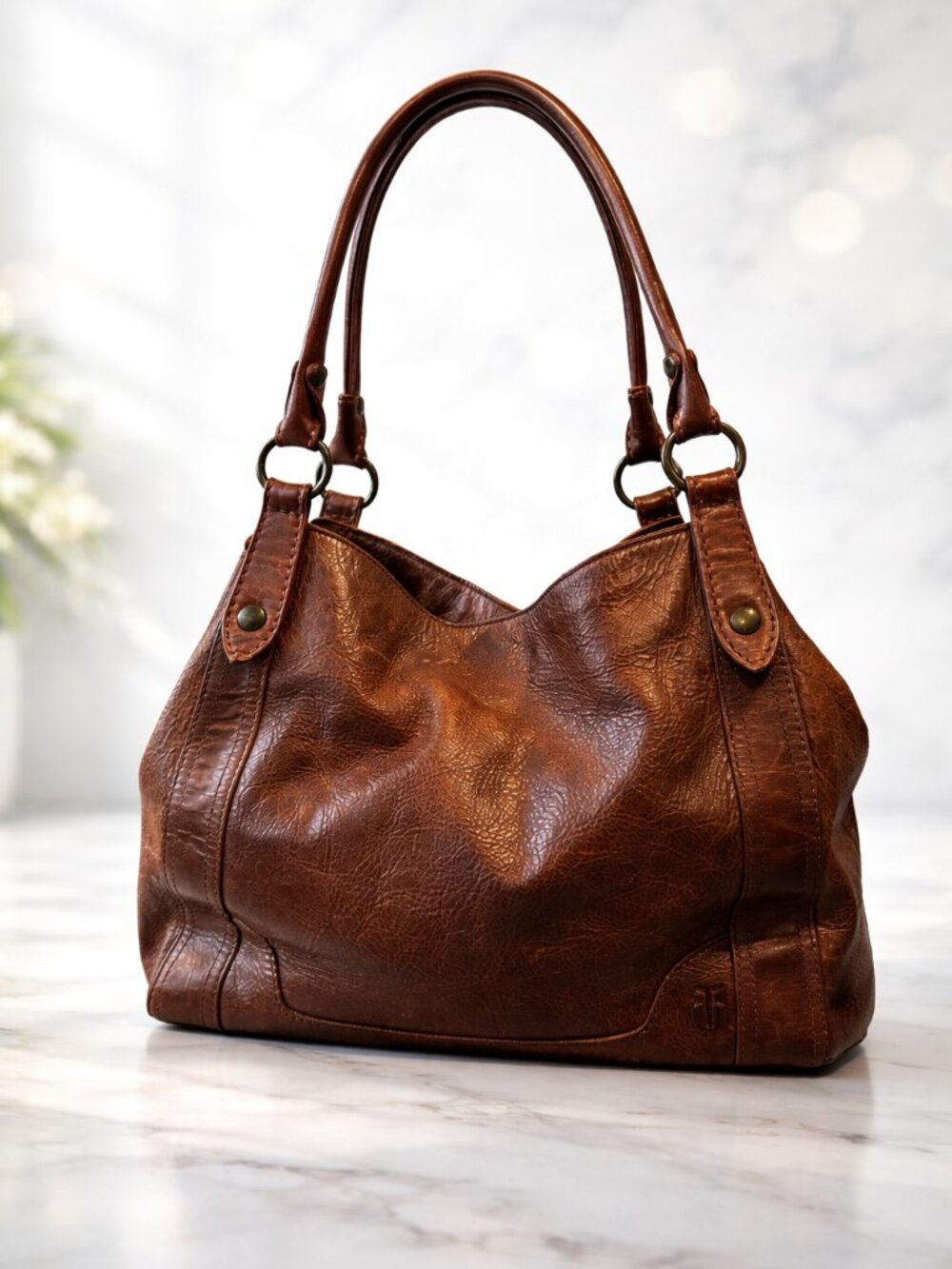 Frye Brown Leather Hobo Bag • Melissa Style • Distressed Buttery Soft • Slouchy